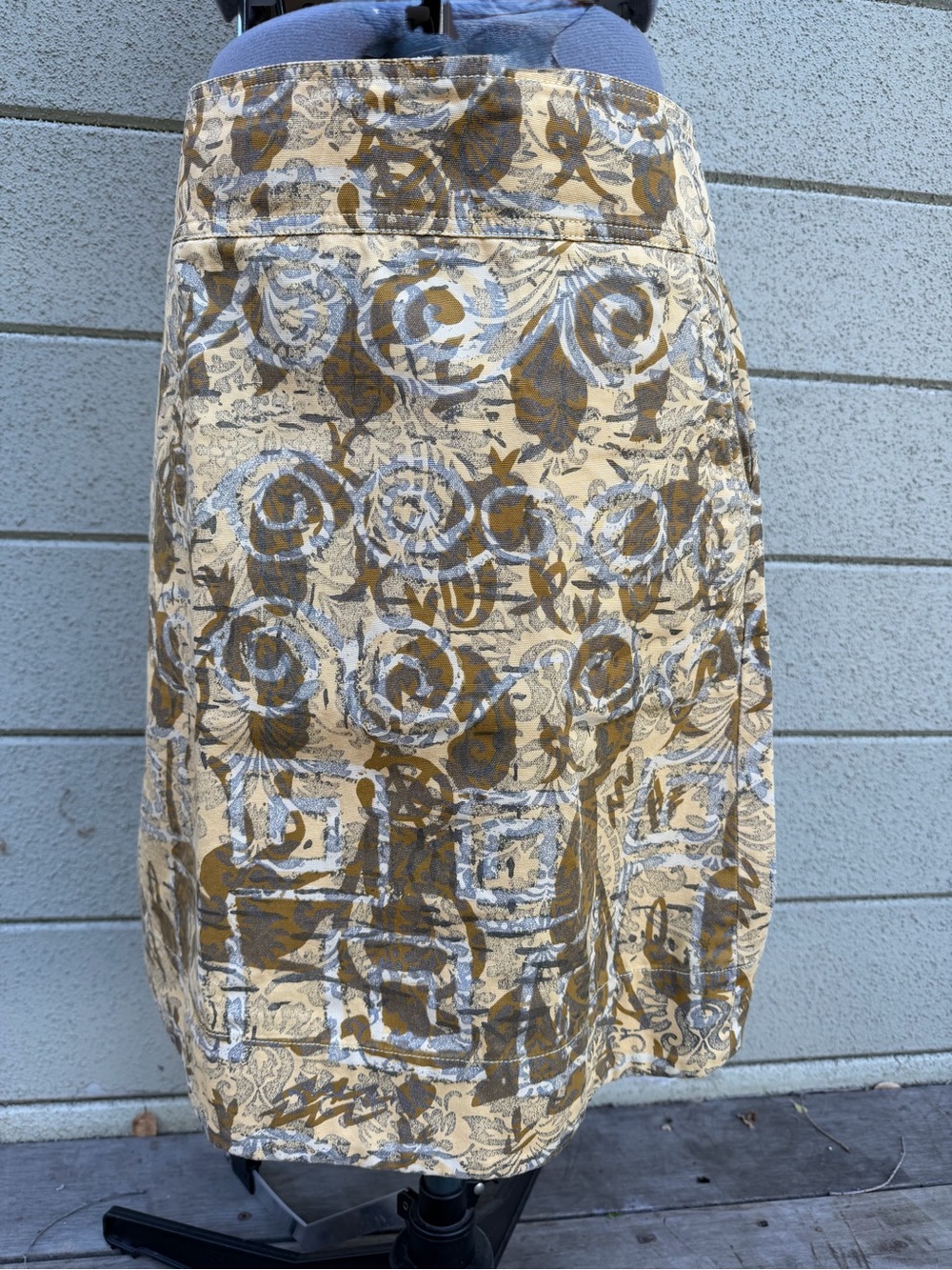 Neutral Patterned A-Line Skirt in Beige and Olive